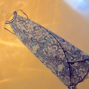 Jessica Howard Women's Printed Halter Maxi, Blue Multi/white, 12